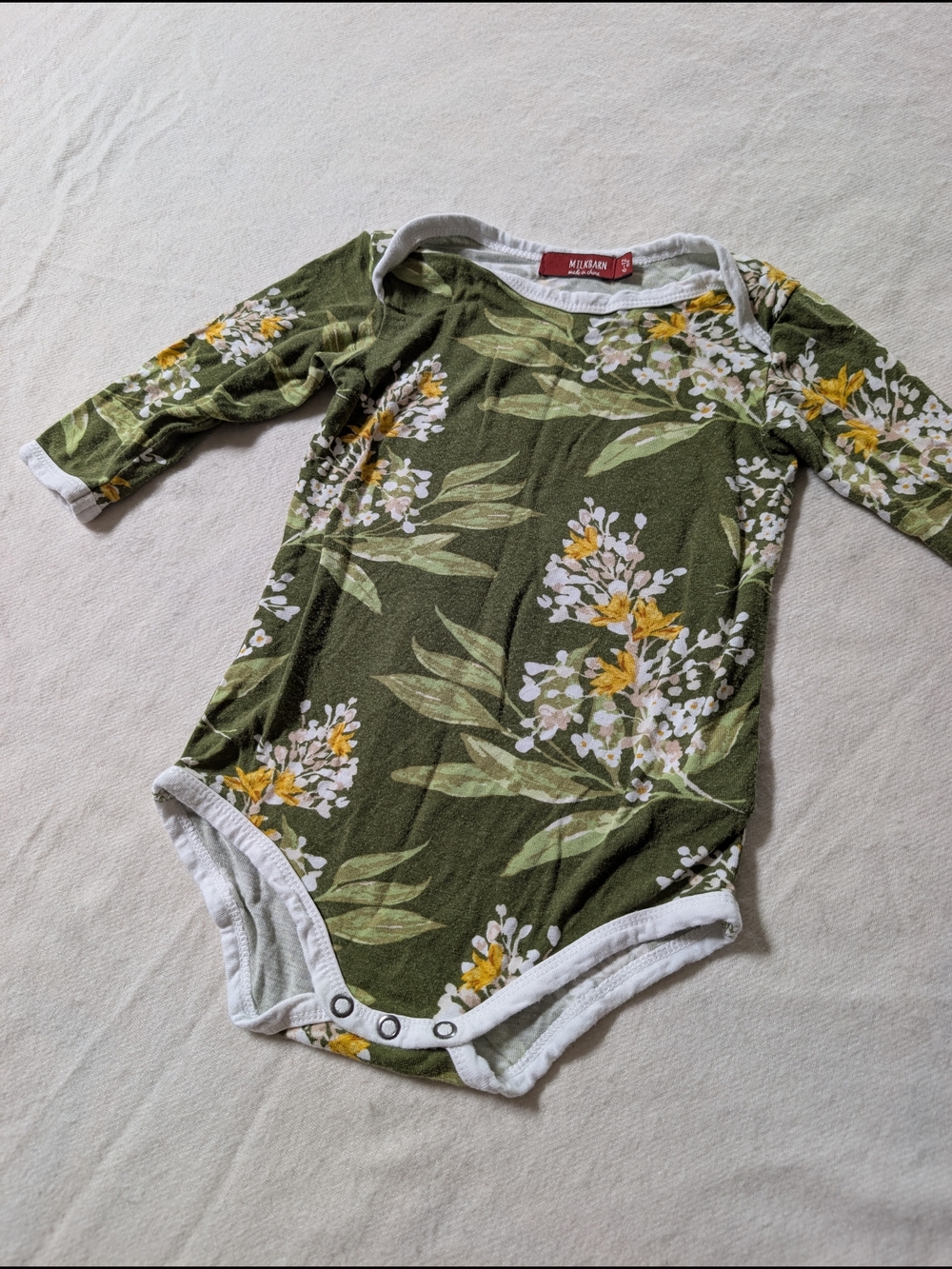 Milkbarn 6-12 months Olive Floral One-Piece Bodysuit